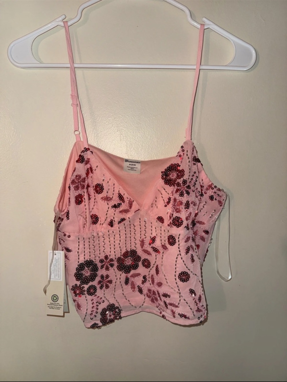 Fairy like Pink Sequin Floral Cami Top - Women